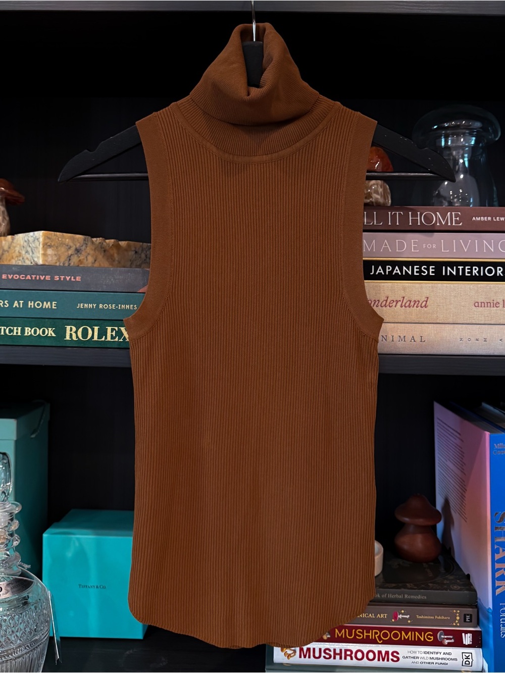 Zara Brown Ribbed Sleeveless Turtleneck Longline Top XS